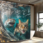 rideau douche moderne humoristique motif requin chat vague polyester opaque ensembles tailles variées