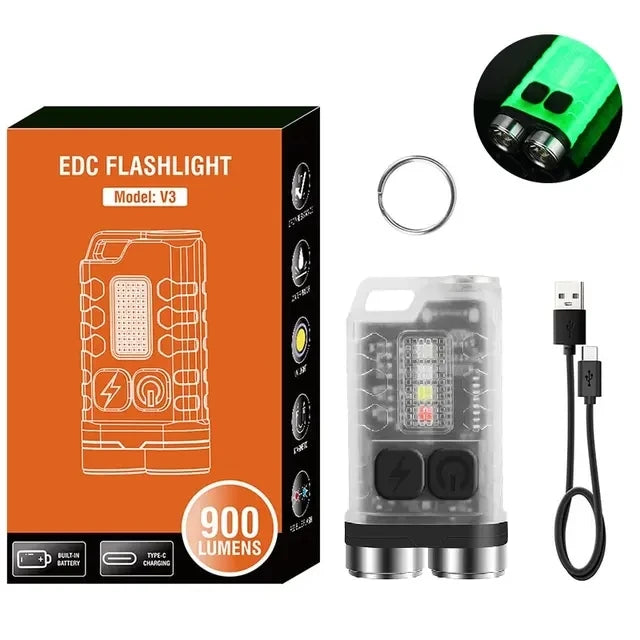 lampe torche rechargeable portable led porte clés compact moderne boutons commande noir transparent