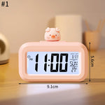 réveil horloge numérique led rose clair indicateur date température cochon figurine minimaliste