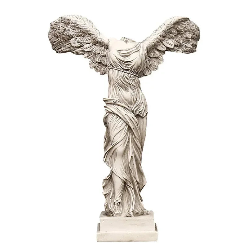 statue déesse victoire résine blanc or détails sculpturaux classique antique décoration intérieure base large