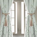 rideaux rubans pompons tasseaux 45cm imprimé floral beige gris doré classique