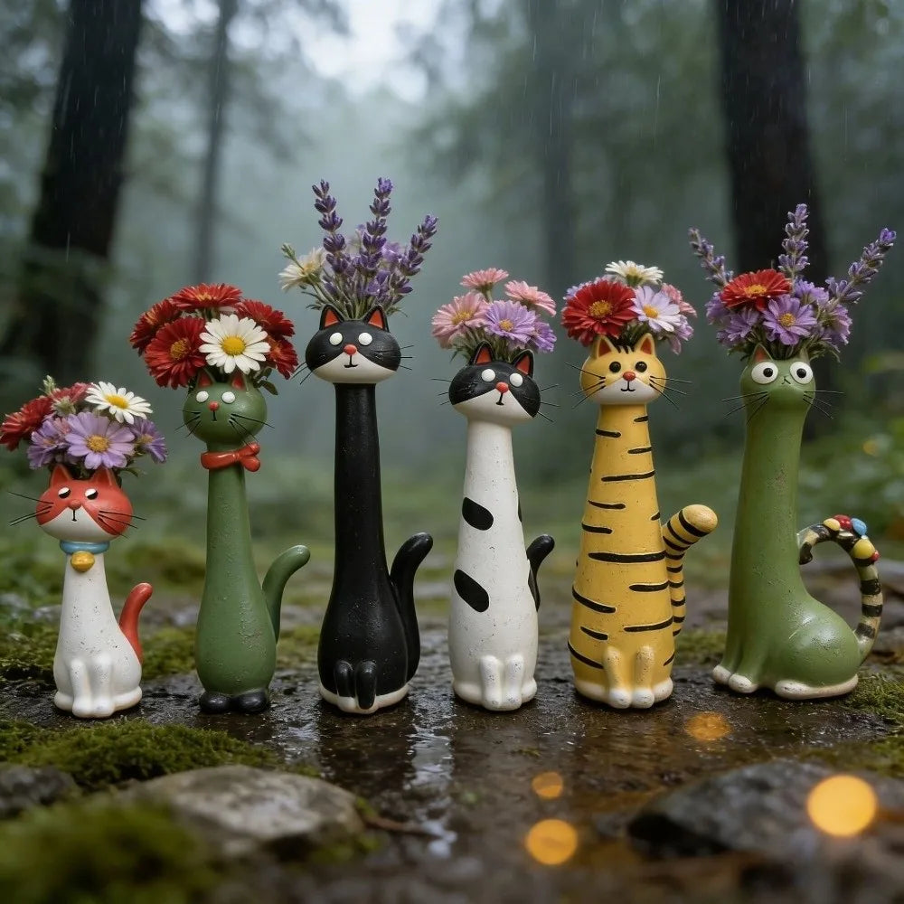 vases forme chat résine noire verte blanche jaune tigré moderne motifs chat