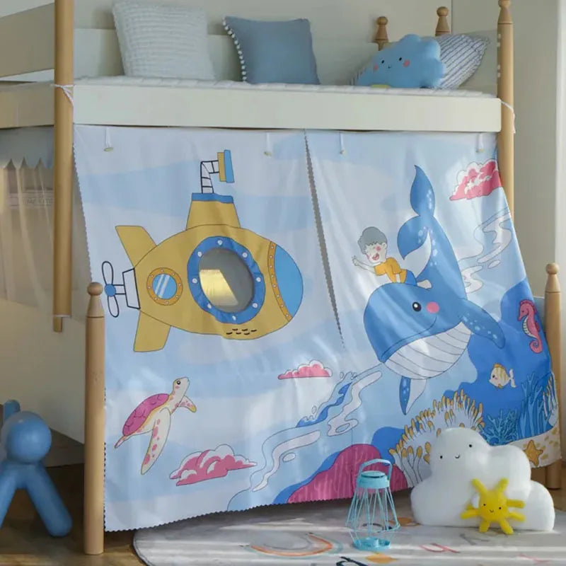 tentes lit enfants thème château princesse sous marin espace opaques gris bleu rose blanc