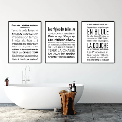 Impression d'art minimaliste noir et blanc pour toilette sur toile