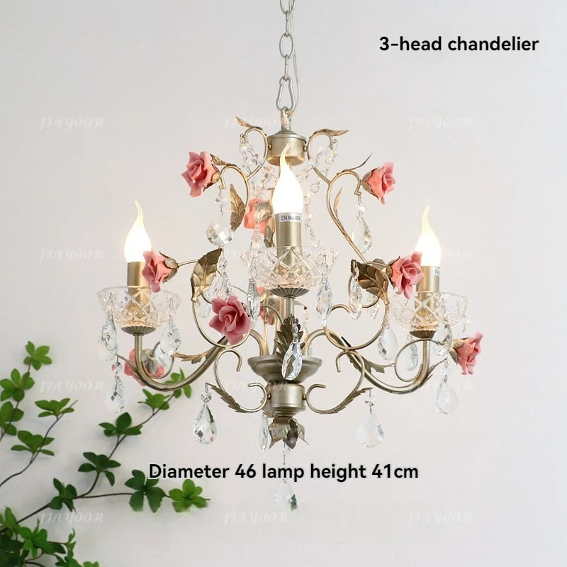 lustre floral cristal transparent rose doré vintage romantique chambre salon