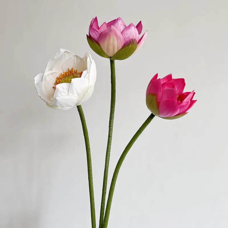 Décoration maison bouquet artificiel fleurs lotus vert blanc rose naturelextérieurintérieur