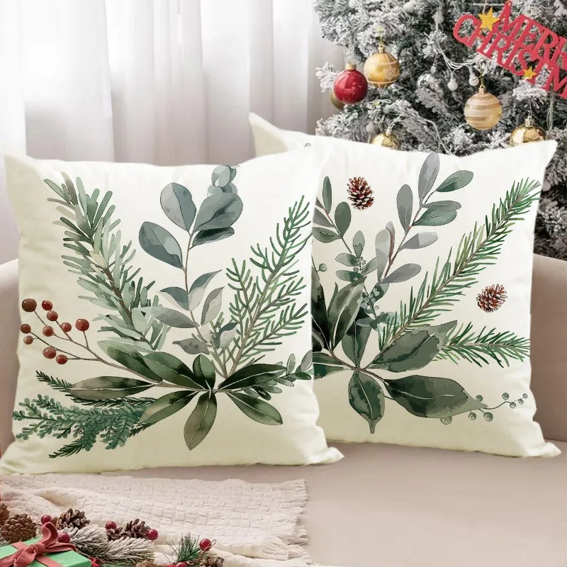 housse coussin polyester zip motif végétal feuilles vertes branches 45x45cm chambre salon