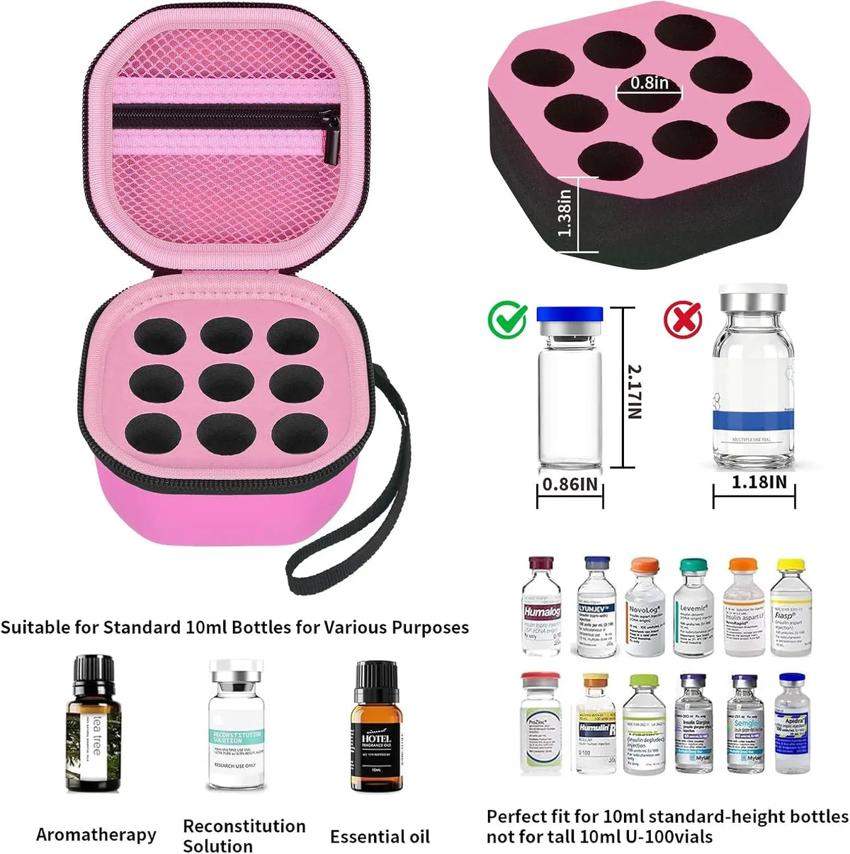 sac rangement bouteilles insuline rose douce texture moderne pratique ceinture transport bouteilles 10ml couvercles