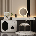 meuble maquillage blanc moderne plateau tabouret vase bouteilles parfum écologique bois.storage minimaliste