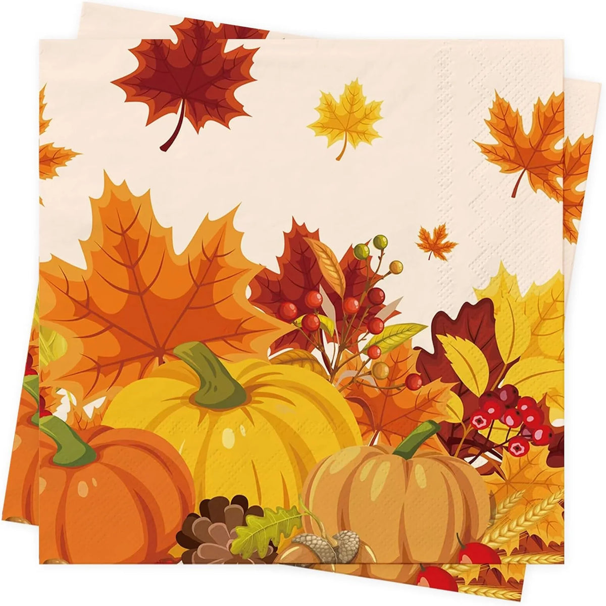 serviettes table automnales feuilles citrouilles motifs floraux orange jaune rouge beige pack 20 pack