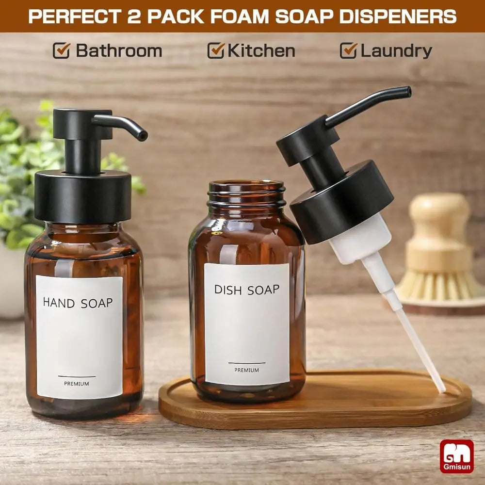 distributeur savon mousse verre moderne minimaliste 250ml 400ml marron translucide pompe pression