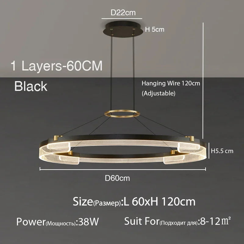 suspension lumineuse moderne noir doré ampoules led blanc translucide structure circulaire bandes translucides minimaliste