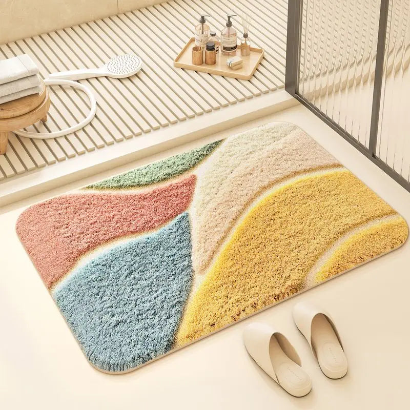 tapis bain moderne motifs géométriques multicolores doux antidérapant polyester salle bain maison