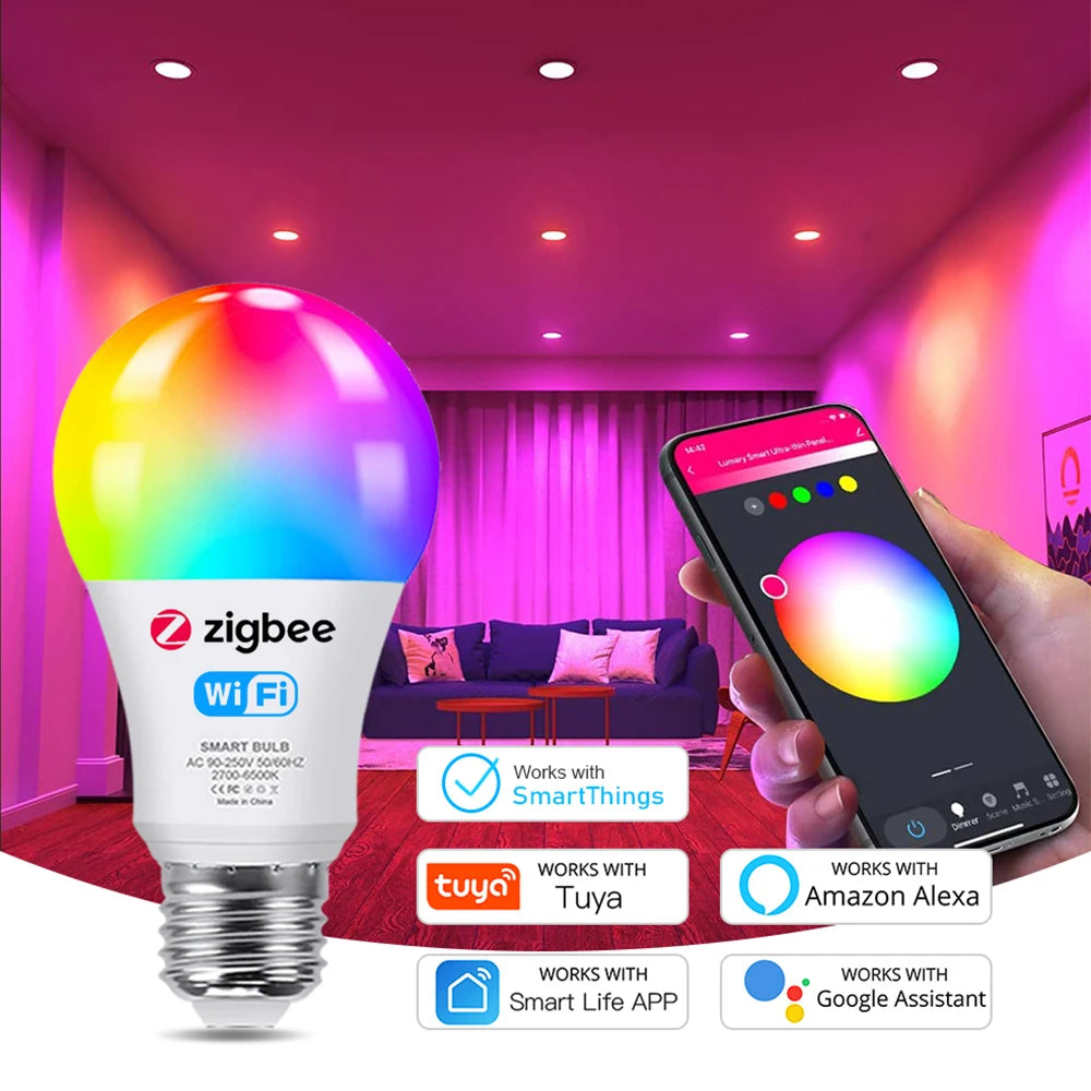 ampoule led intelligente e27 rgb couleur wifi zigbee domotique salon moderne boule blanche