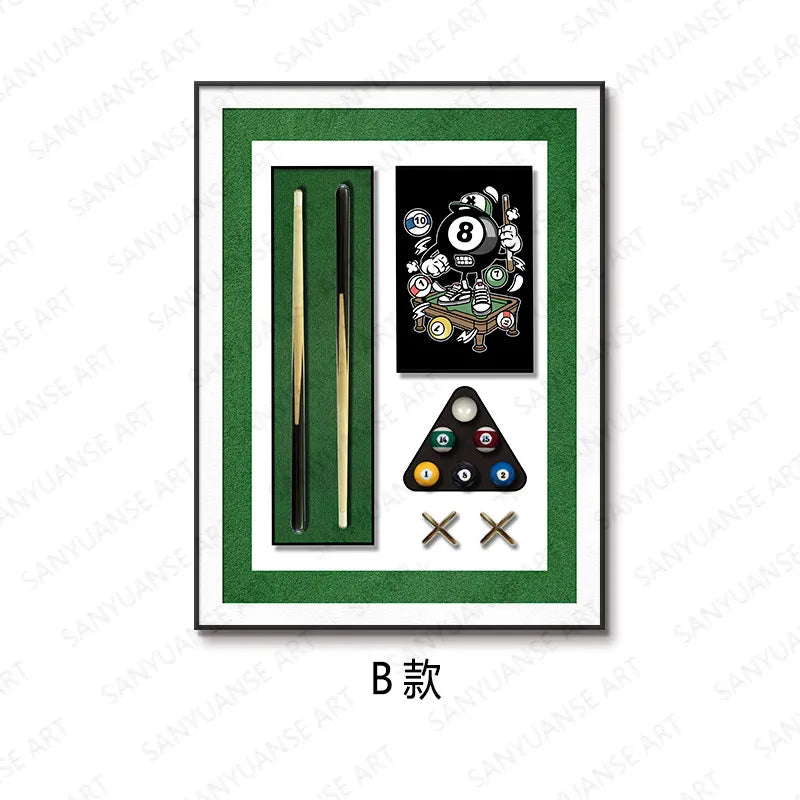 peinture physique 3d queue billard boules vert noir blanc doré moderne cadre aluminium traditionnelle