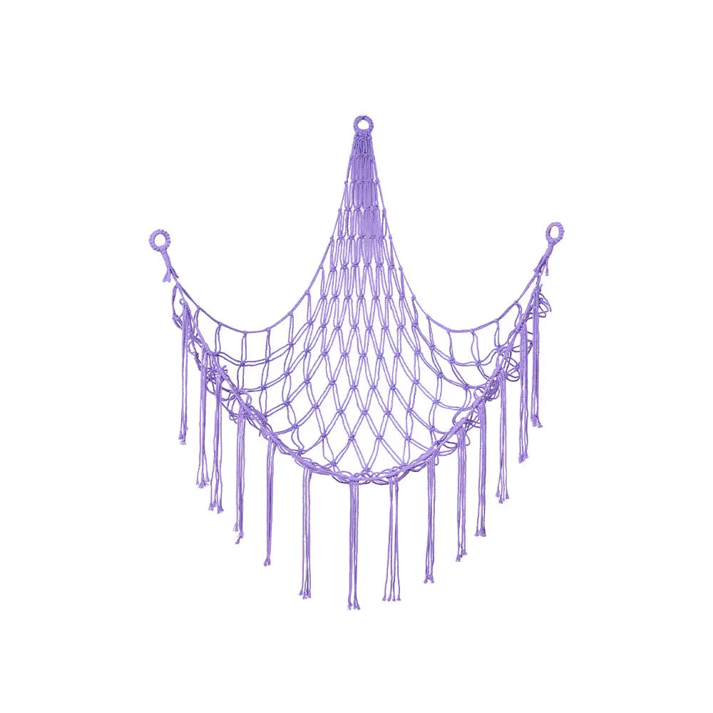 hamac suspendu filet franges boho moderne peluches rose blanc gris bleu violet respectueux environnement