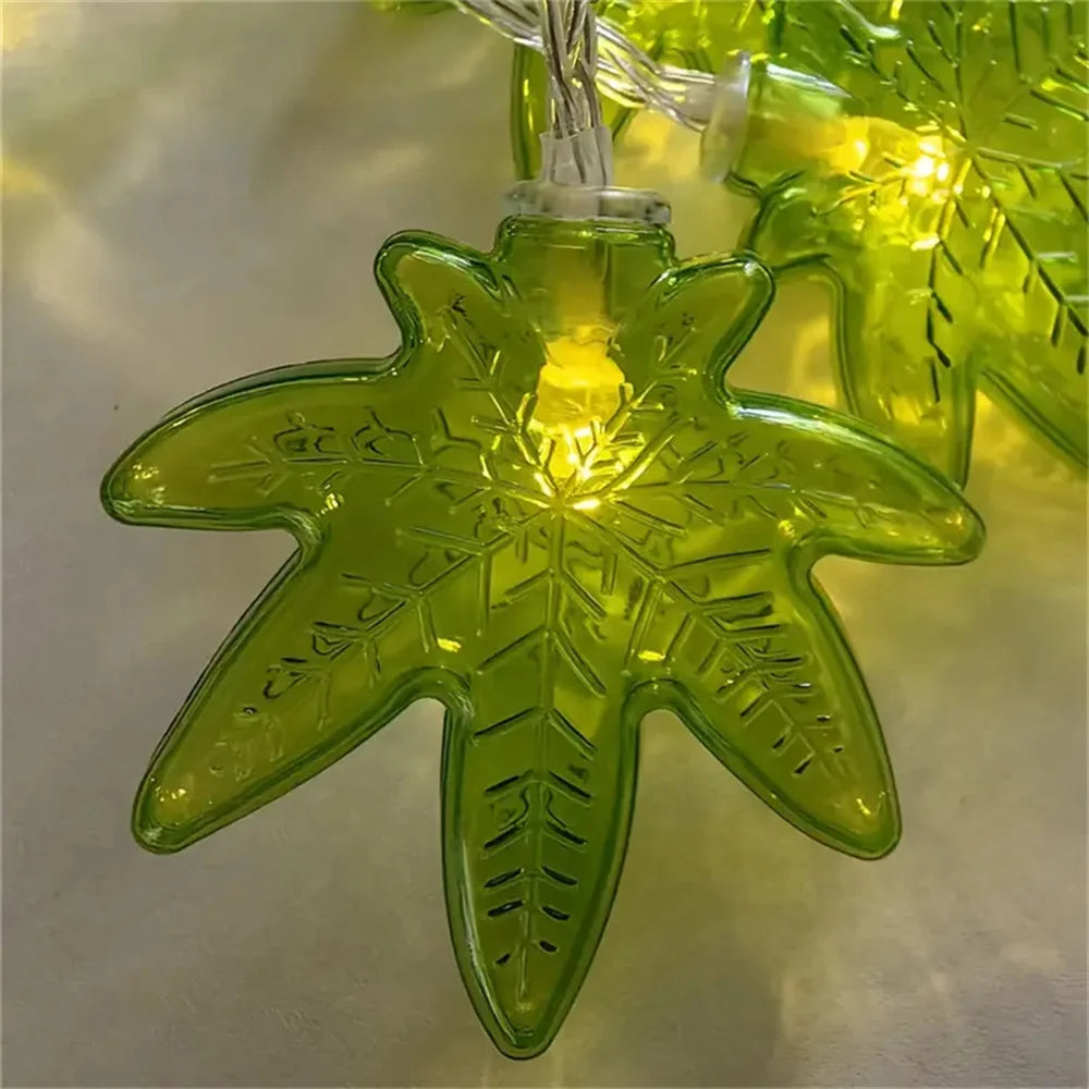 guirlande lumineuse feuilles vertes led diy batterie extérieure intérieure 10led 3m festive