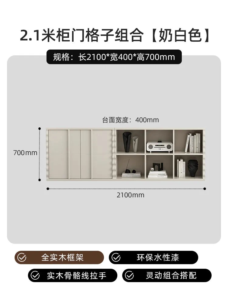 meuble rangement moderne bois blanc salon minimaliste livres vinyle vase lampe photo tapis