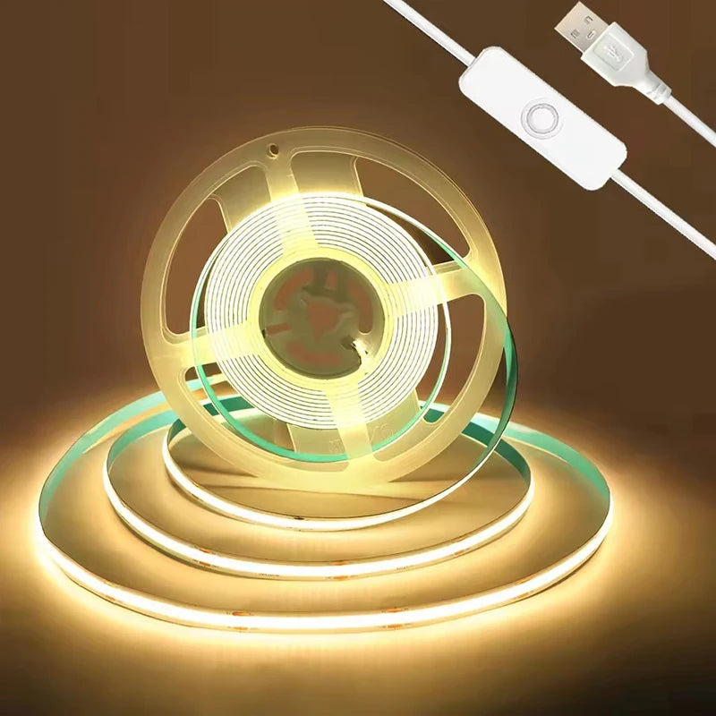 ruban led cob blanc flexible adhésif interrupteur on off lisse haute densité 50000h