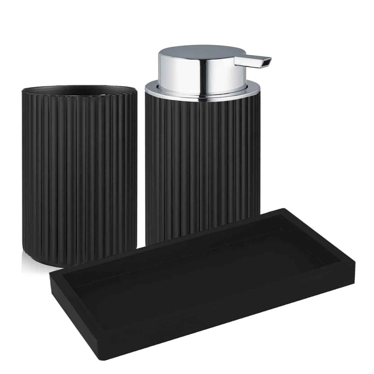 ensemble produits salle bain moderne distributeur savon pot brosse dents pot crème dentifrice noir