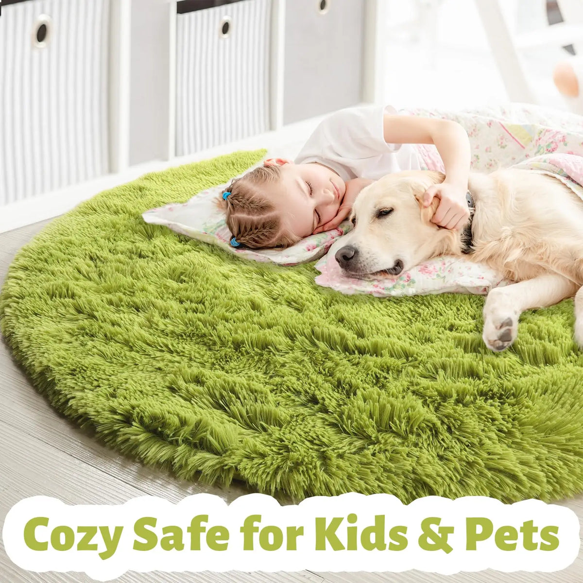tapis rond vert clair peluche épaisse moderne imperméable antidérapant chambre enfants salon