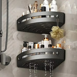 étagère salle bain noir moderne imperméable plastique vis fixation organisateur rangement douche