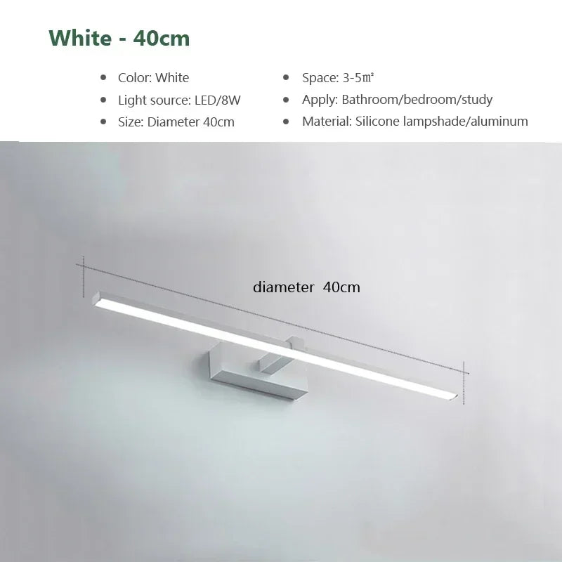 lampe miroir moderne noir blanc doré fixée mur led tricolore 40cm 60cm