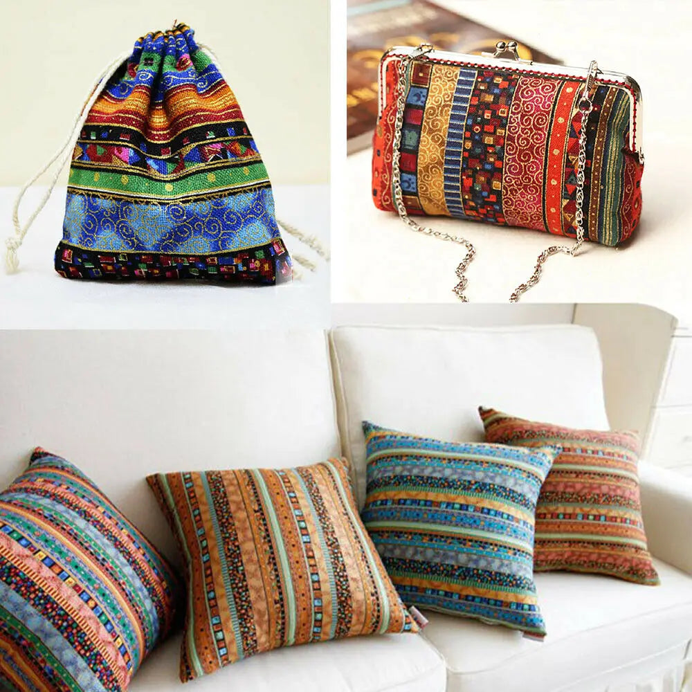 tissu ethnique rayures géométriques orange vert bleu marron noir boho chic rapide respirant abrasion