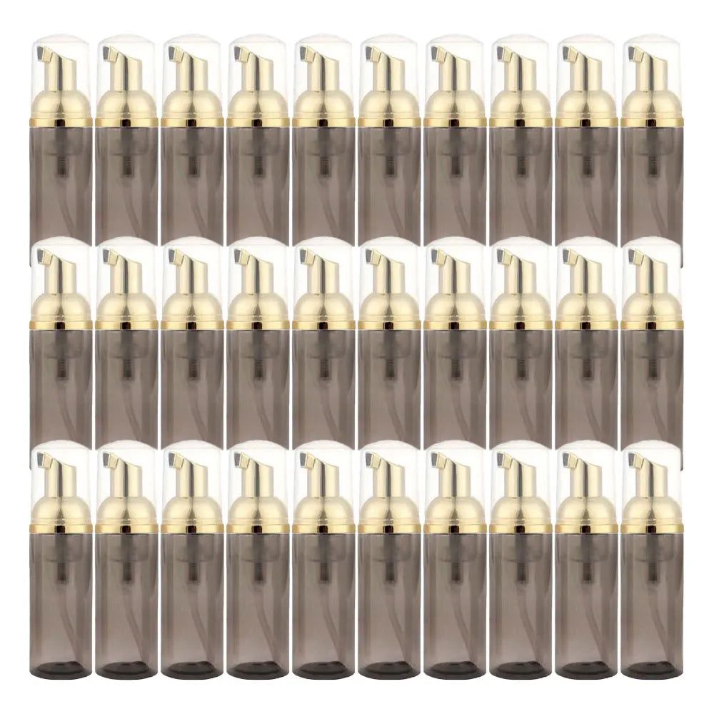 flacon pompe mousse vide 60 ml transparent doré rayures noires distributeur savon voyage rechargeable