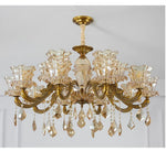 lustre classique doré transparent fleurs cristal ampoules led pendentif salon