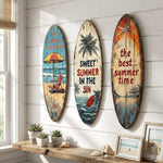 décoration murale planche surf couleur plage motif vieilli bois parasol chaise longue palmier sóng