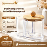 rangement transparent compartiments bois coton tiges disques démaquillants boite plastique moderne minimaliste
