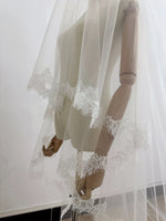 voile mariée deux couches dentelle fine blanc classique bordure décorative translucide femme