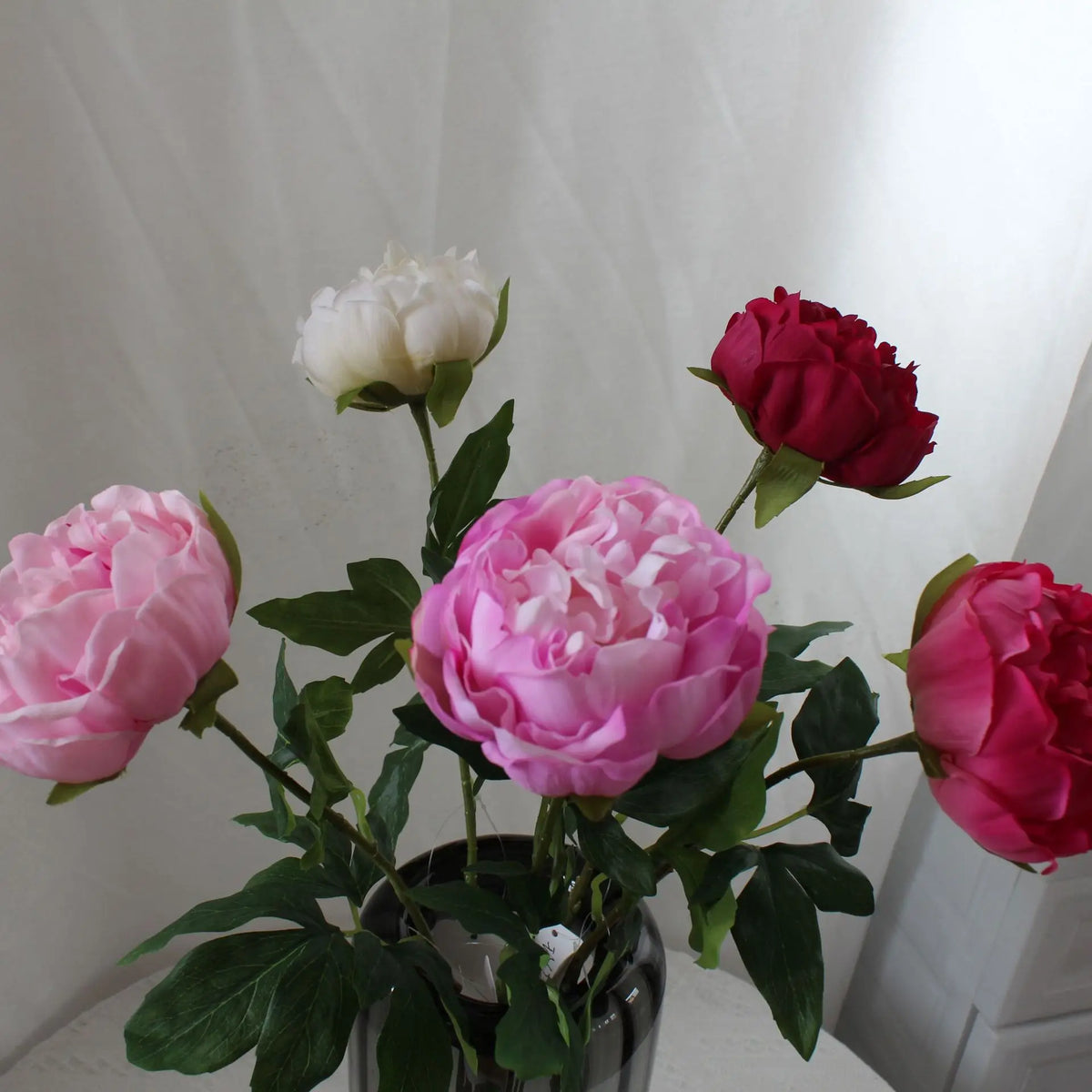bouquet fleurs artificielles pivoine rose blanche rouge feuilles vertes mariage anniversaireintérieurDecorationFete