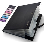 classeur compartiments gris bleu clair pochettes onglets texture micro perforée moderne fonctionnel snap closure