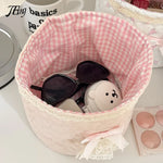 panier rangement vintage rose clair gris bleu carreaux rayures floral doux jouets accessoires chambre