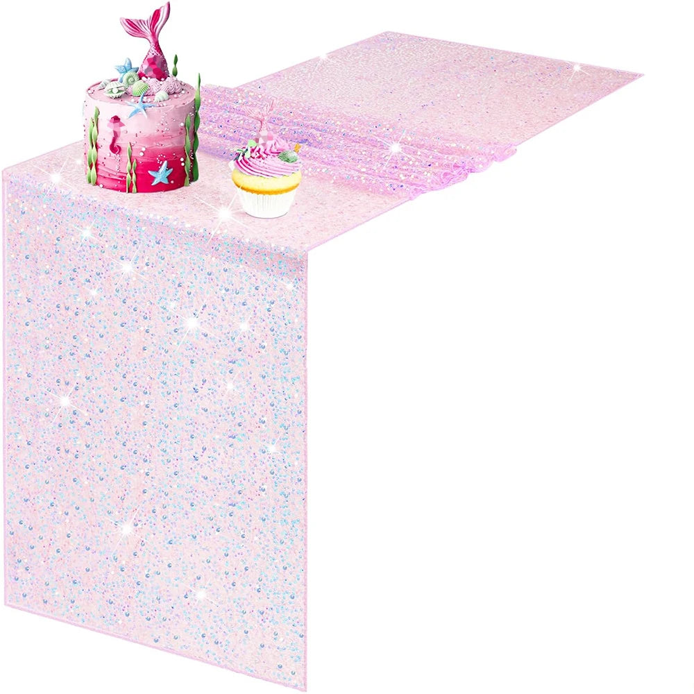 nappe table paillette scintillante sirène fête anniversaire baby shower violet rose festive