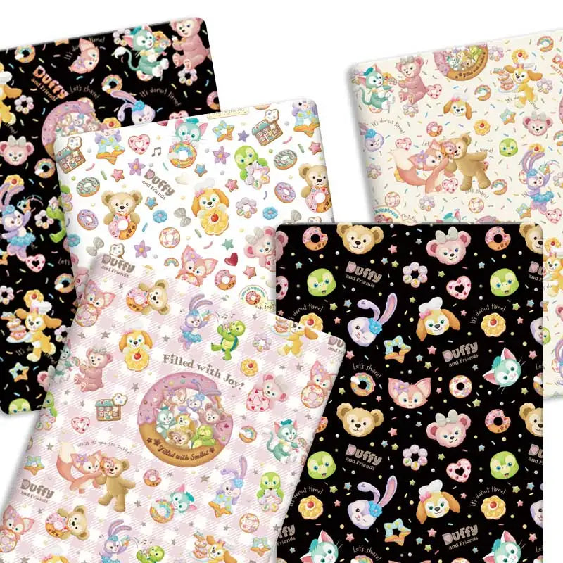 papier cadeau dessins animés ours lapins chats blanc noir rose clair beige
