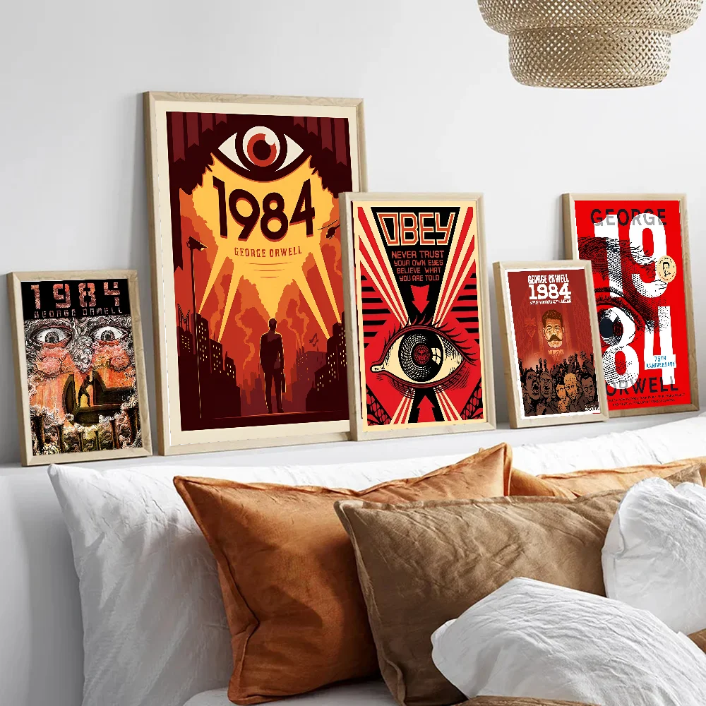 affiches pop art révolutionnaires géorges orwell 1984 graphiques abstrait oeil stylisé rouge noir beige
