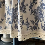 rideau fleuri vintage polyester beige bleu salon chambre