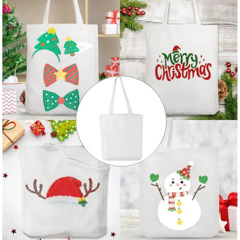 sac main blanc uni sans fermeture éclair poignées détachables toile polyester coton robuste réutilisable