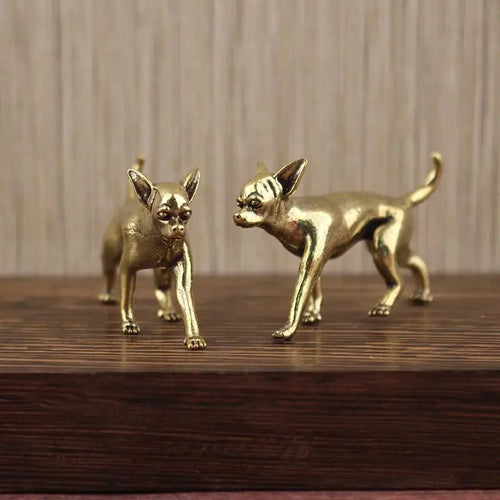statuette chien doré métallique décoration réaliste ornement animal sans poils brillant opaque chambre adolescente