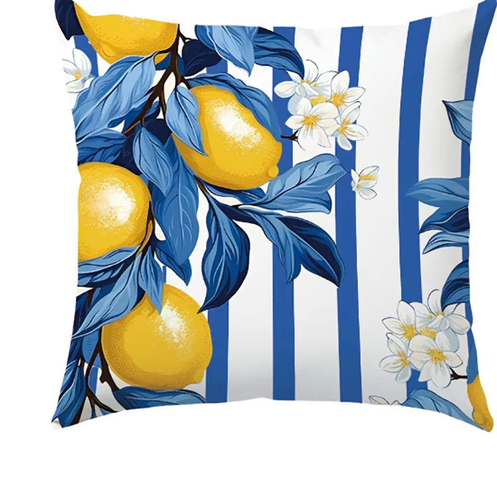 taies d'oreiller coton bleu citron modernes motif feuilles respectueux environnement pièces