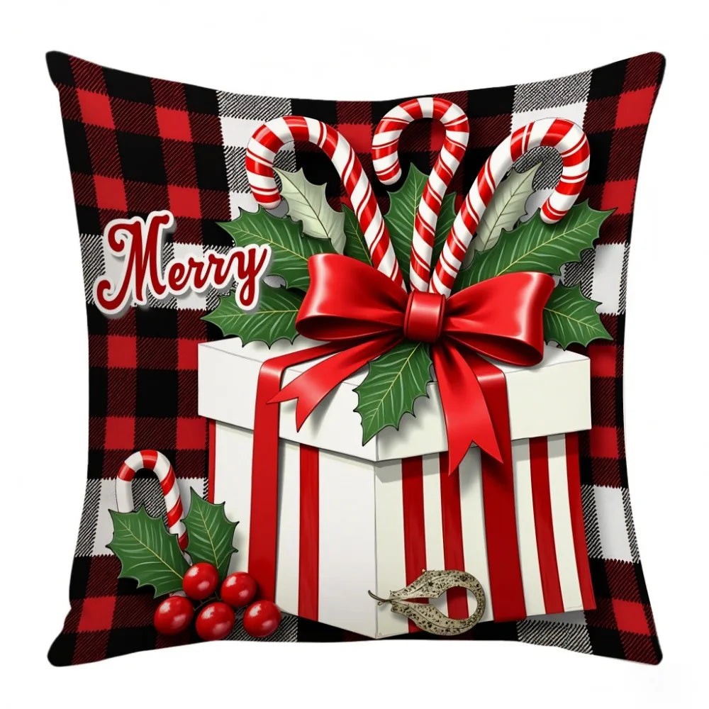 coussin décoratif noël carreaux rouge blanc flocon neige bonhomme neige guirlande sapin 45cm 45cm