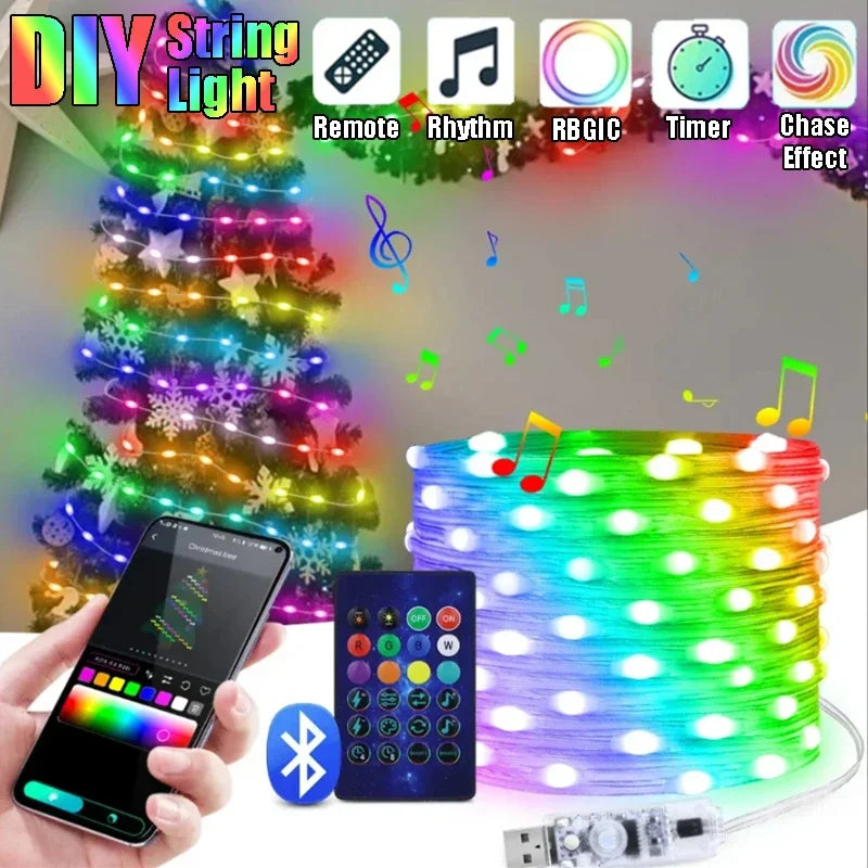 guirlande lumineuse multicolore led bluetooth décoration moderne noël salon points lumineux contrôleur ir app
