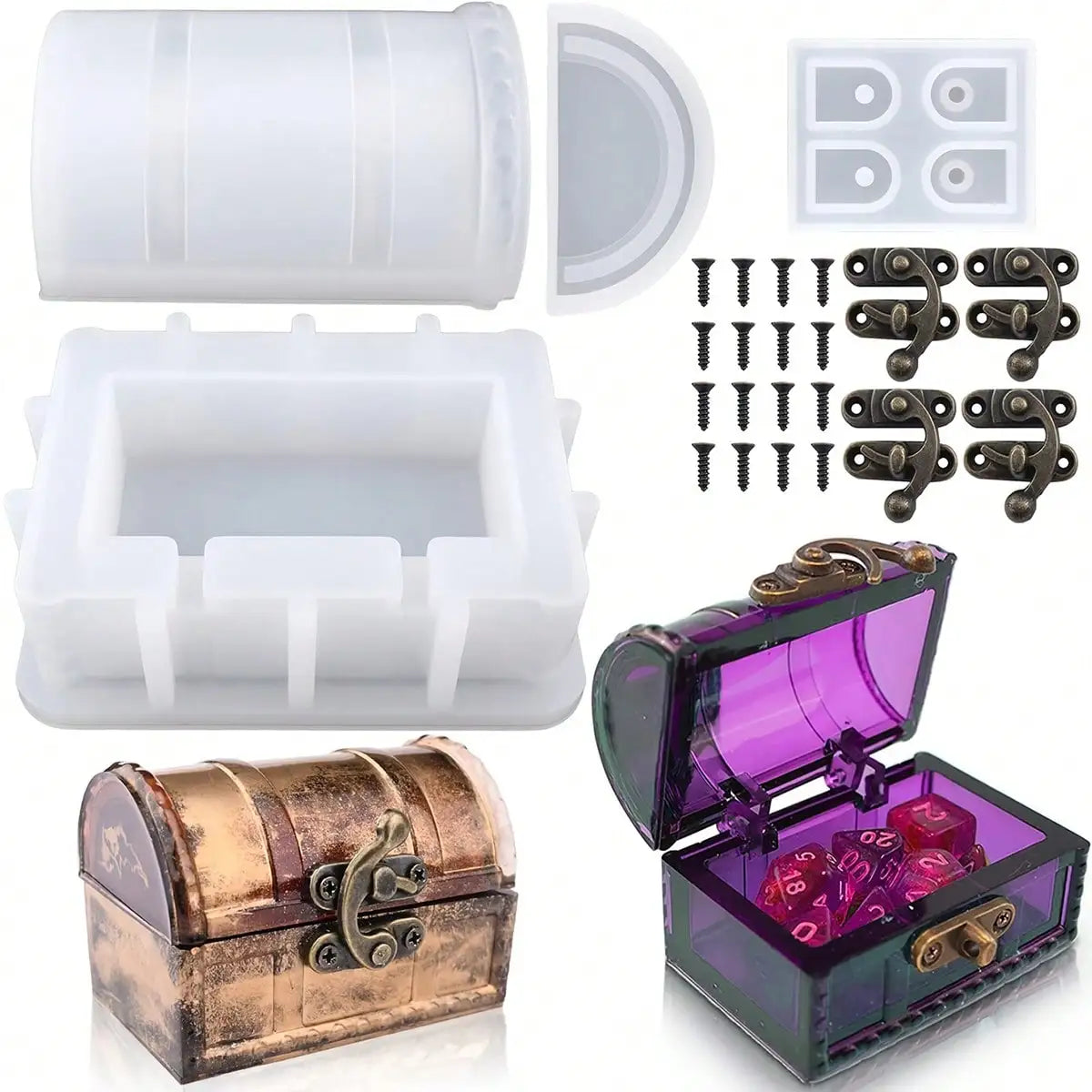 moules silicone bijoux coffres transparents textures pirates trésors pailletés intérieursDecorationDIYStorageBoxMoldCadeau