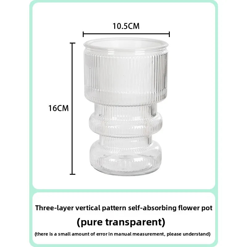 pot fleurs transparent rayures gris blanc moderne hydroponie intérieur succulente