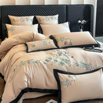 ensemble literie quatre pièces coton broderie florale classique beige housse couette drap taies