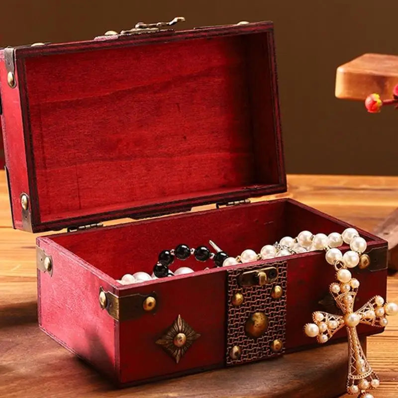 coffret bijoux bois marron bordeaux cuir ornements dorés vintage rétro collier croix