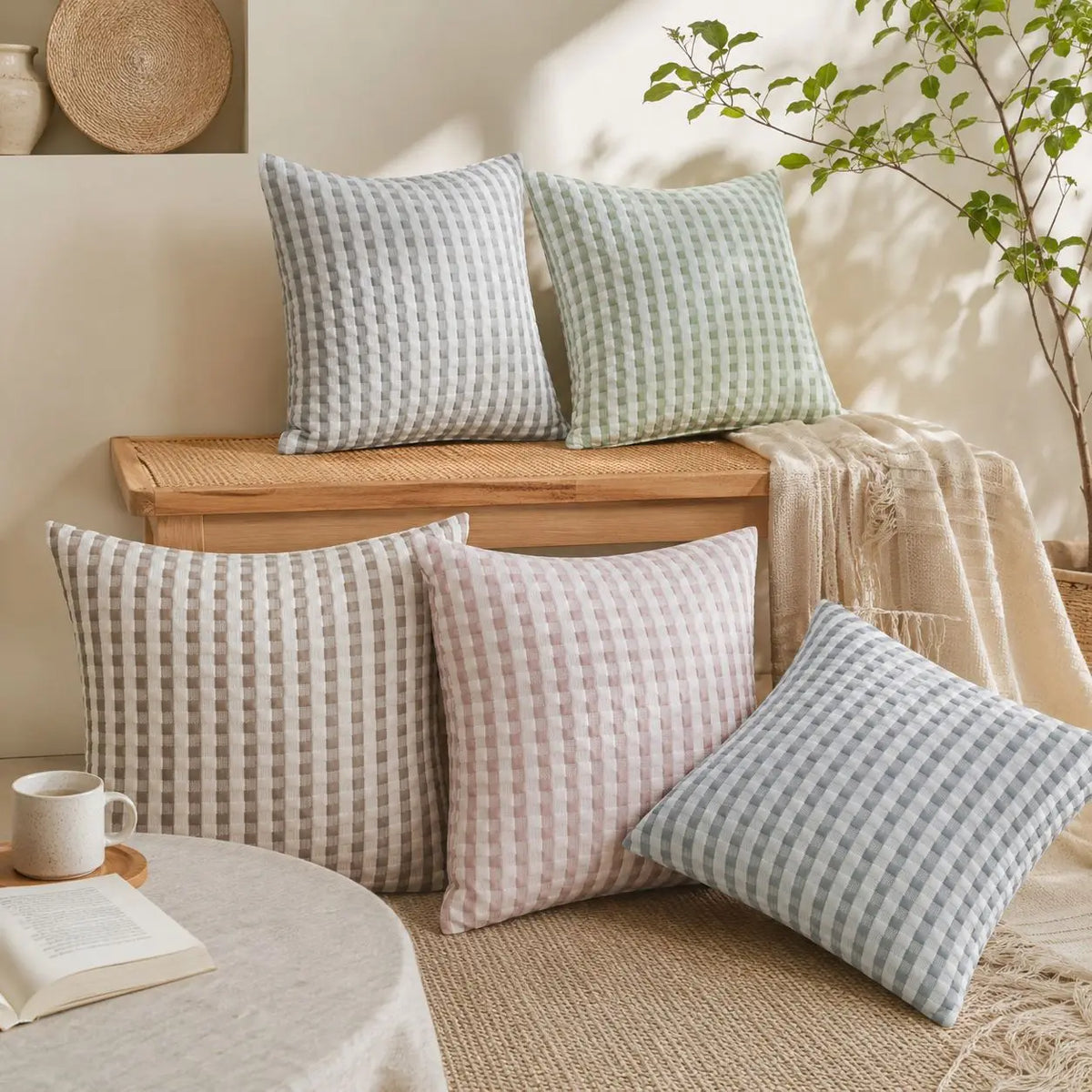 housses coussins carrés 40x40cm gris rose vert rayures moderne opaques voiture maison commercial places